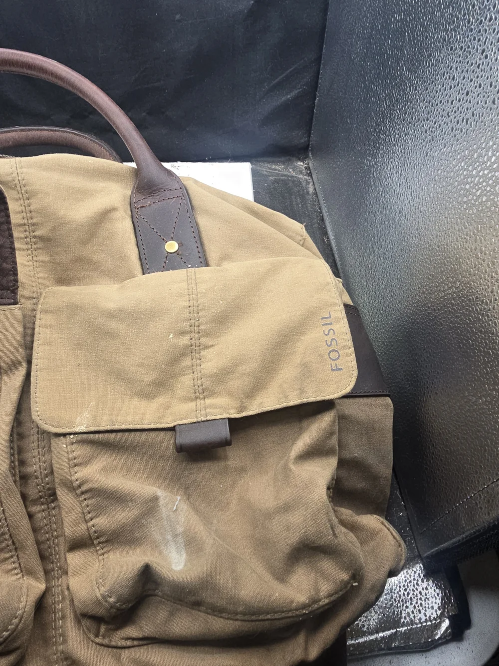 Fossil Brown Canvas Duffel Bag with Leather Accents